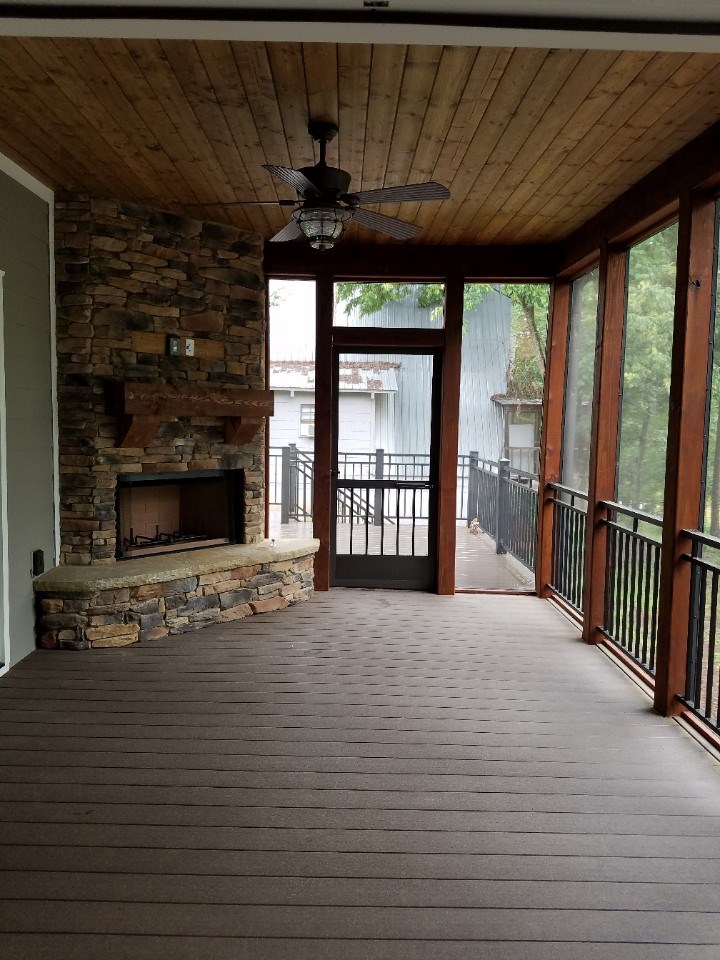 Johnson screened in porch with fireplace